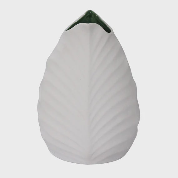 Leaf Vase In Matt White/Green